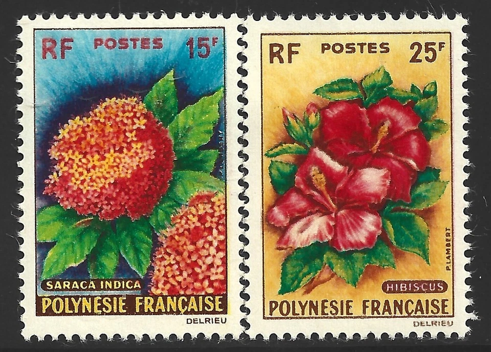 French Polynesia, Scott #196-197, Flowers, MH - Image 1 of 1