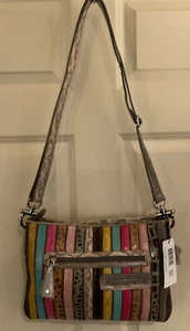 New Madi Claire Genuine Leather Luxe Striped Crossbody Handbag Purse - Picture 1 of 9