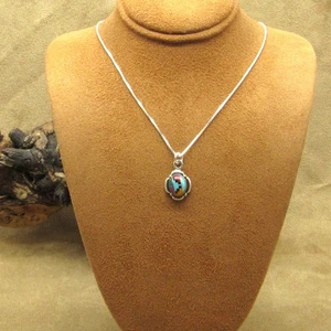 Vibrant Vintage Sterling Silver Southwest Block Stone Inlay Necklace - Picture 1 of 6