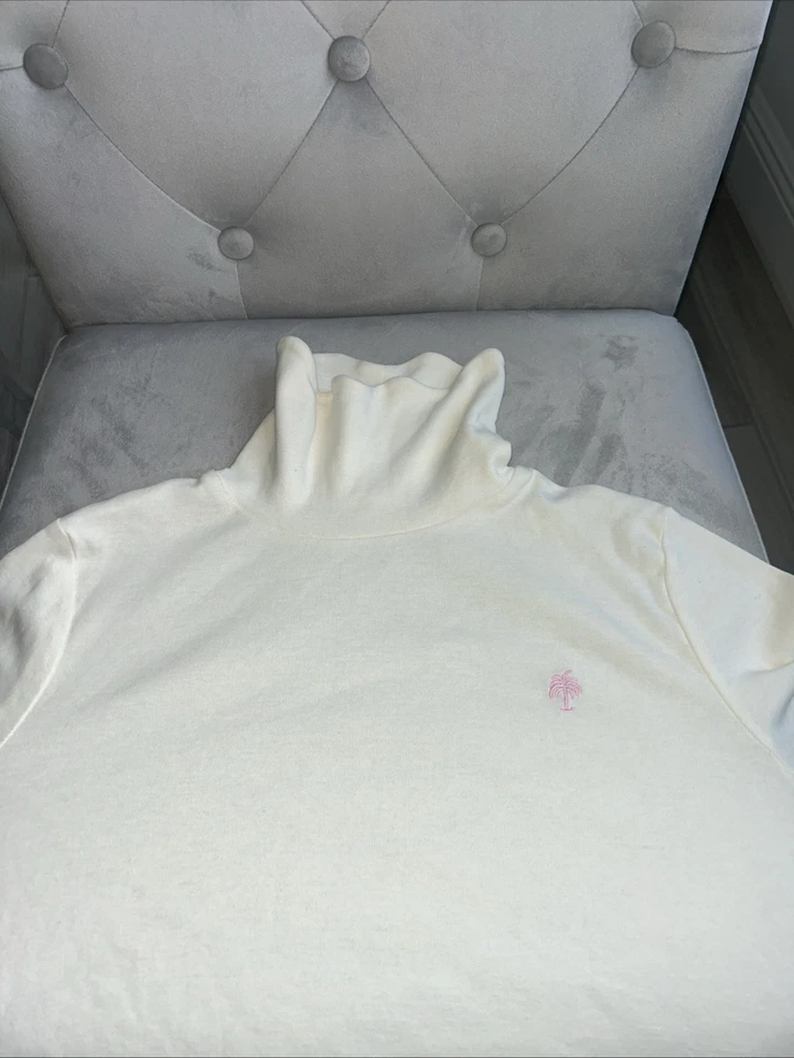 NUEVO CON ETIQUETAS Lilly Pulitzer Niñas Cuello Alto Talla XL Crema Con Palma Rosa ¡Lindo!  Nuevo $28 Foto 1 de 3