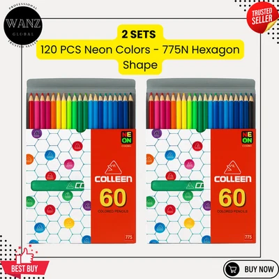 Colleen 60 Colored Pencils – 2 Sets – 120 COLORS – Hexagon Shape– Art & Coloring - Image 1 of 4