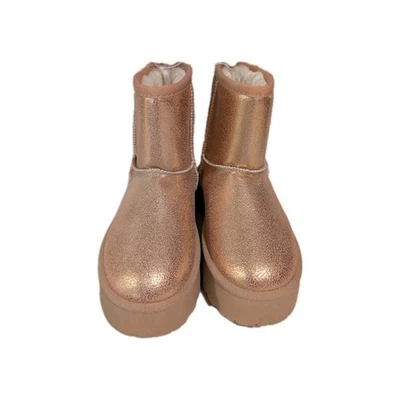 Botas de Invierno Mudd Metálicas Oro Rosa Plataforma Niñas Jóvenes Talla 1 Piel Sintética Nuevas con Etiquetas Foto 1 de 4
