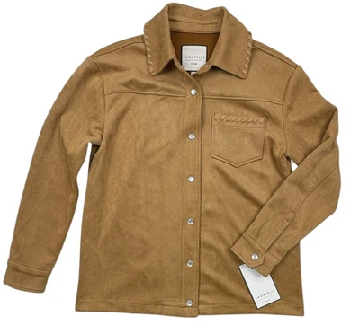NUEVO CON ETIQUETAS Bagatelle Imitación Gamuza Whipstitch Western Pearl Chaqueta a Presión Camel XS Foto 1 de 4