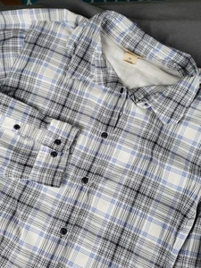 Camicia uomo Duluth Trading manica lunga ventilata con bottoni blu a quadri 3x pesca - Foto 1 di 7
