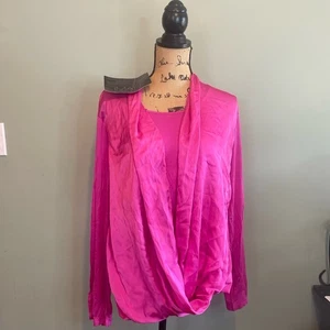 NWT IMAN Womens Career Draped Surplice Blouson Layered Look Top Hot Pink Size 1X - Picture 1 of 6