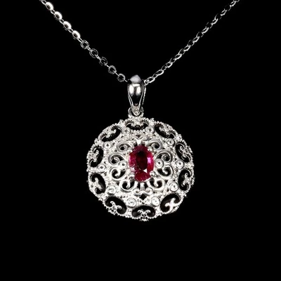925 Sterling Silver Necklace Oval Ruby 6x4mm Topaz Ladybug Gemstone Jewelry 18 - Image 1 of 4
