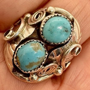 Anillo Navajo Para Hombre Pepita Turquesa Talla 9 Esterlina por Betty Begay 9.1g Hojas - Imagen 1 de 6