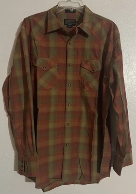 Pendleton Frontier Shirt Mens Large Sage Sierra Plaid Western Pearl Flap Pocket - Image 1 of 4