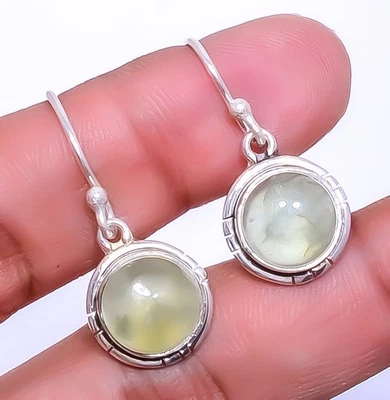 Ювелирные серьги ручной работы из стерлингового серебра 925 пробы с пренитом 1,17 дюйма A388 - Изображение 1 из 4