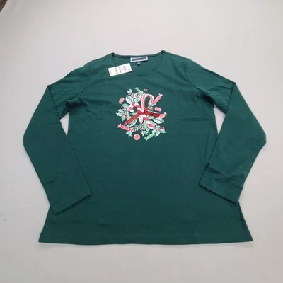 Camisa Karen Scott Para Mujer Mediana Verde Vacaciones Bastón de Caramelo Gráfico Estilo Informal Foto 1 de 4