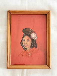 African American Woman 1940s Portrait Pastel On Silk Framed 5.5" X 8" - Picture 1 of 9