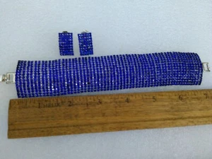 Österreichisches Kristall blau Armband & Ohrringe Set 1 1/4" BREIT 15 REIHIG ARMBAND - Bild 1 von 5