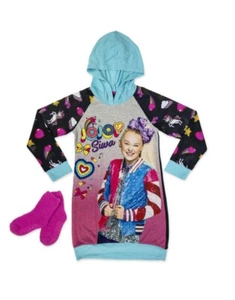 NWT Girls 10-12 JoJo Siwa Longsleeve Hooded Nightgown BONUS W/ SOCKS Pajama Set - Picture 1 of 2