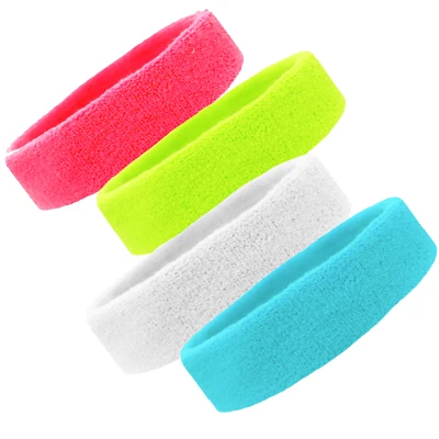 4 NEON TERRY SWEATBAND Cotton Headbands Absorbent Workout Quality Sport BANDS - Image 1 of 4
