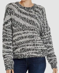$500 Current/Elliott Womens Black Zebra-Stripe Crew-Neck Drop-Shoulder Sweater 3 - Picture 1 of 2