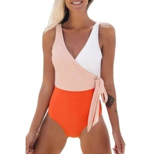 Traje de baño de una pieza CUPSHE para mujer color naranja bloque anudado monokini - Imagen 1 de 3