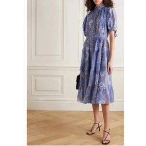 Evi Grintela Hemdblusenkleid Oasis Paisley Rüschen Baumwolle Seide Midi Gr. M - Bild 1 von 10