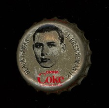 1964 65 COCA-COLA COKE BOTTLE CAP WITH CORK JOHN BRENNEMAN CHICAGO BLACK HAWKS