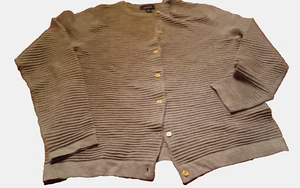 Lands End Sweater Gray 100% Supima Cotton Cardigan Rib Knit Sz S 6 - 8 classic - Picture 1 of 8