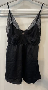 Victoria's Secret Black Satin Open Sides Babydoll Nightie Lace Size Medium Sexy - Picture 1 of 8