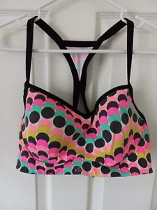 Victoria’s Secret VSX Molded Push Up Sports Bra Size 36D Black Pink Polka Dot - Picture 1 of 5