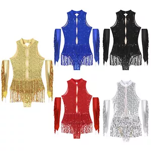 Damen Pailletten Salsa Jazz Tanz Tops mit Quasten Handschuhe Gymnastik Outfits - Bild 1 von 62