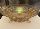 Vintage Carnival Depression Glass Imperial Lustre Rainbow Rose Smoke Footed Bowl