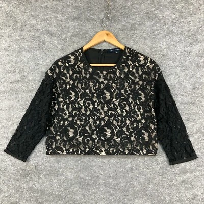 French Connection Womens Top Size 8 Black Lace Long Sleeve Cropped Blouse 17531 - Image 1 of 4