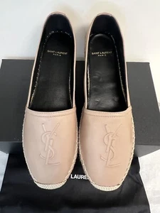 Authentic Saint Laurent Logo Espadrilles in Lambskin Leather, Nude, Size 38 - Picture 1 of 13