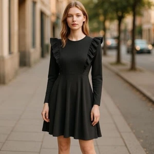GORLYA Girl's Flutter Sleeve Stretchy A-Line Skater Dress Black Size 14Y Zip - Picture 1 of 7