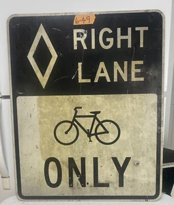Retired Street Sign "Bike Right Lane Only" Bullet Hole 30"X24" 6-49 - Picture 1 of 3