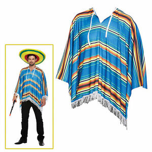 Para Hombre Poncho Sombrero Mexicano Impreso Chile Vestido de fantasía Traje de Disfraz Adulto