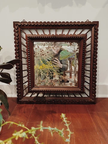 Antique 19th Century Rare Large Wooden Tramp Art Victorian Mirror 1800s- 2x2’ Cover