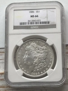 1886 $1 Morgan Silver Dollar-MS 66,NGC Brillant Coin - Picture 1 of 2