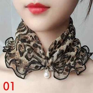 Leopard Pattern Scarf Elegant Faux Pearl Pendant Elastic Gaiter Casual - Picture 1 of 3