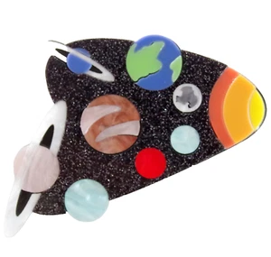 Cool! 3 3/8" NWOT SOLAR SYSTEM SPACE GALAXY SUN PLANETS LAYERED ACRYLIC BROOCH - Picture 1 of 14