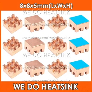 Petit refroidisseur de radiateur dissipateur de chaleur cuivre pur 8 x 8 x 5 mm avec ou sans ruban - Photo 1/10