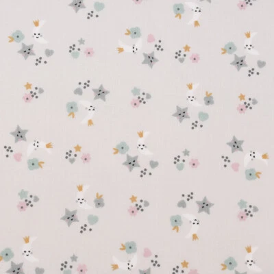 Baumwollstoff SINS Mond Sterne Blümchen beige grau mint rosa ocker 1,50m Breite - Bild 1 von 4