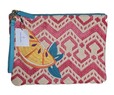 Vera Bradley Straw Zipper Pouch Large Wristlet Red Chevron Zip Summer Nights - Image 1 of 4