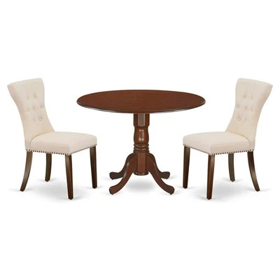 East West Furniture Dublin 3-piece Wood Dining Set in Mahogany/Light Beige - Image 1 of 4