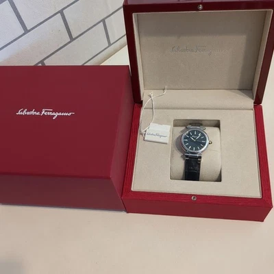 Salvatore Ferragamo Black Analog Watch Leather Strap Working Junk Japan Rare - Image 1 of 4