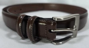 Classic Men's Genuine Leather Brown Belt/ Silver Tone Buckle Sz 30/32 - Picture 1 of 4