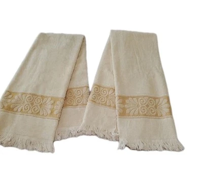 "2 toallas de baño vintage Cannon Monticello amarillas textura floral flecos 22""x42""" Foto 1 de 4