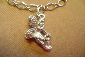 DANGLE  3-D FAIRY, CABOCHON  CHARM  7" LENTH SILVER TONE BRACELET - Picture 1 of 6