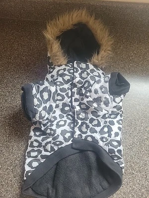 Yak Pak-Fur Hoodie Jacket-SM-Coat-Black & White Animal Print  - Image 1 of 4