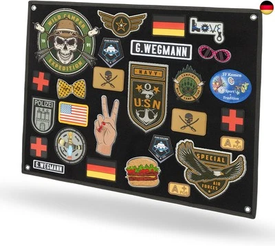 BESUCHE DEN VIKING GEAR- Patch Wand in Schwarz mit Metallösen, Kletttafel Patches Klett - Patch-Display