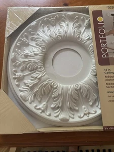 Portfolio 16"W x 16"L x .88" White Composite Ceiling Medallion Lilika Brand New - Picture 1 of 6