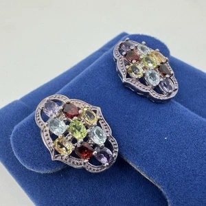 NOS JTV Sterling Silver 4.47ctw Multi-gemstone Stud Earrings W/box - Picture 1 of 10