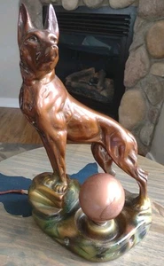 Vintage Rin Tin Tin Chalkware Lamp German Shepherd Dog 15" Tested Works! Rare - Picture 1 of 12