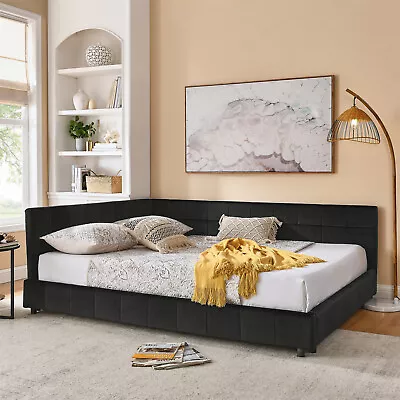 Queen Size Daybed Velvet Upholstered Bed Frame Sofa Bed for Bedroom US - Image 1 of 4